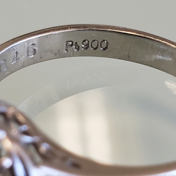 $4,995 Platinum Emerald & Diamong Heirloom Ring - Picture 15 of 16